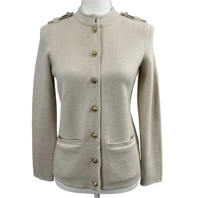 Cárdigan Talbots 100 % lana merino botón delantero mujer XSP beige inspirado en el ejército Foto 1 de 4