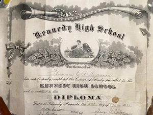 Kennedy High School, Kennedy Minnesota Diploma 1933 Florence Sorenson - Picture 1 of 6