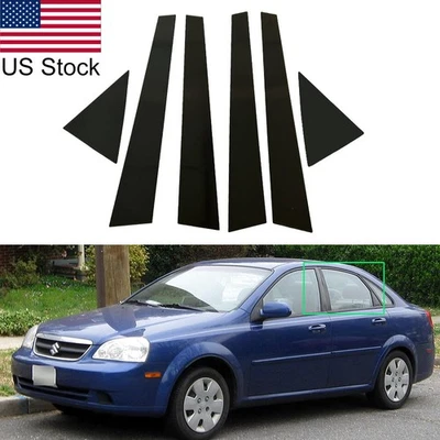 6 piezas postes de pilar negros brillantes cubiertas de molduras de puerta para Suzuki Forenza (4 puertas) 04-08 Foto 1 de 4