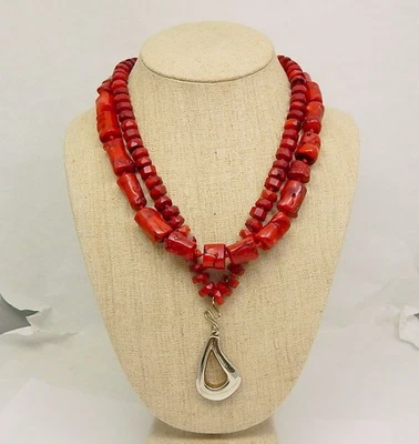 Collar Simon Sebbag SSD Coral Rojo Doble Hilo con Colgante Esterlina Envío Gratis Foto 1 de 4