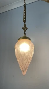 Art Deco French Ceiling Light With Hand Blown Flame Shade And Brass Fitting - Picture 1 of 13