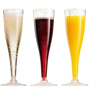 50 Pack Gold Glitter Plastic Champagne Flutes 5 Oz Clear Plastic Toasting Party Foto 1 de 2