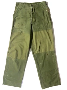 Pantaloni vintage US Military Olive Army verde patchwork vernice cotone schizzato tg 32 - Foto 1 di 11