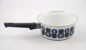 Austria Email Universal Blue Green on White Enamel Enamelware Sauce Pot - Picture 1 of 1