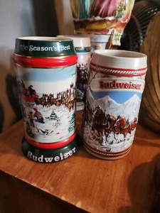 4Budweiser CLYDESDALE Holiday Steins 4 Stein Lot -1985,1991 1993, 2022 - Picture 1 of 15