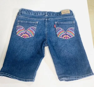 Levi's Embroidered Bermuda Shorts Girls 12 Regular Fit Blue Denim Jeans - Picture 1 of 11