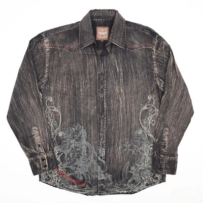 Camisa Rugido Bordada L/S Botón Hombres L Espada Cresta Escudo Tribal Marrón De Colección Foto 1 de 4