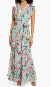 Eliza J Floral Faux Wrap Maxi Dress (size 6) - Picture 1 of 5