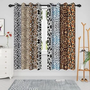 Renaiss Leopard Print Window Curtains Wild Animals Print Blackout Drapes Afri... - Picture 1 of 7