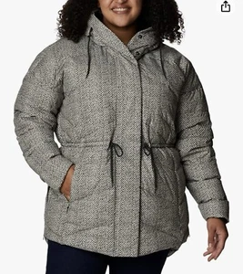 Columbia ICY Heights II Down Novelty Jacket Black Herringbone Size 1X Waterproof - Picture 1 of 16