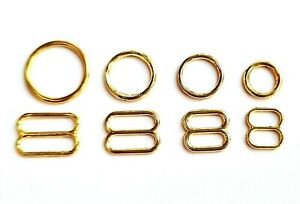 Strap Connector Ring Adjuster Buckle Set GOLD METAL Bra Shoulder Straps 6-12mm