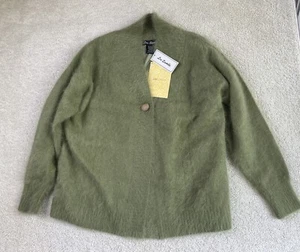 Vtg 80s Lee Sands Angora Rabbit Open Front Sweater Jacket Size L Green NEW - Picture 1 of 11