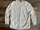 Cable & Gauge Women’s Long Sleeve Knit Sweater Button Up Size L White Snowflake