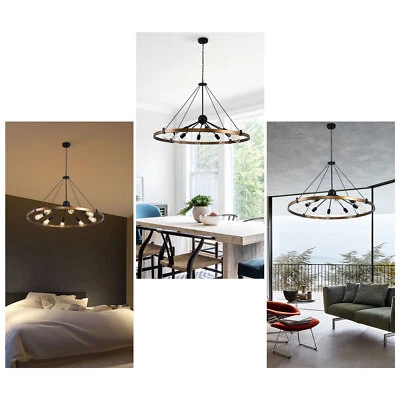 39.3" 8 Heads Chandelier Round Industrial Ceiling Mount Pendant Lamp Fixture Kit - Image 1 of 4