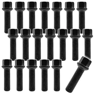 Set bulloni ruota bulloni ruota 20x M14 x 1,5 x 37 mm fascia a sfera 10,9 cerchi in lega neri - Immagine 1 di 3