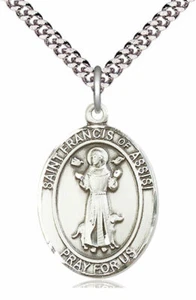 St. Francis of Assisi Medal in 1" Sterling Silver, 24" Rhodium Plate Clasp Chain - Picture 1 of 3