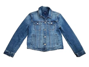 Gap Kids Girl Medium Wash Distressed Button Classic Denim Jean Jacket L 10 12 - Picture 1 of 3