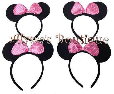 4 Pcs Minnie Mouse Ear Headbands Pink Bows Mickey Party Favors Birthday Costume - Image 1 of 3
