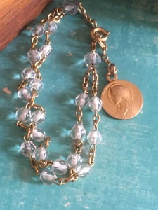 Ancien Rosaire en Plaqué Or et Cristal Facetté Bracelet Chapelet Médaille Vierge - Imagen 1 de 4