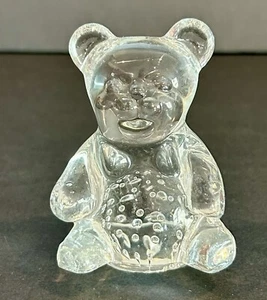 Clear Glass Teddy Bear Figure Bubbles Sitting Bear Paperweight Figurine - Picture 1 of 7