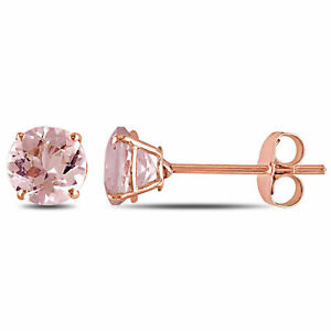 1 Ct Round Cut Simulated Morganite Stud Earring Rose Gold Plated 925 Silver