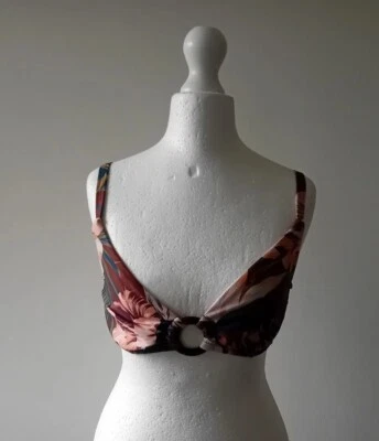 Next Womens Bikini Top Underwired Unpadded Floral Brown Pink Size 32C RRP £24 - Image 1 of 4