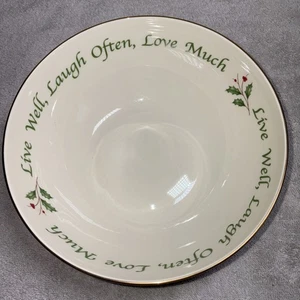 Lenox Christmas Serving Bowl Holiday Holly Berry Live Well Laugh Often Love Much - Picture 1 of 5