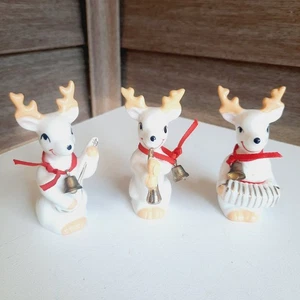 Vintage 1988 Band of Reindeer Christmas Porcelain Figurines Set of 3 Taiwan - Picture 1 of 14
