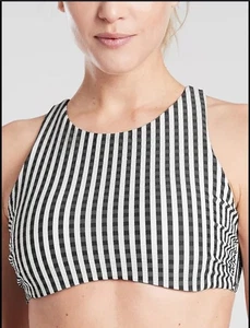 Top de bikini Athleta Seersucker cuello alto 38 D/DD rayas negro blanco - Imagen 1 de 7