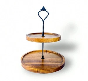 Retro Style 2 Layer Wooden Cupcake Display Tray With Metal Handles ; Centrepiece - Picture 1 of 3
