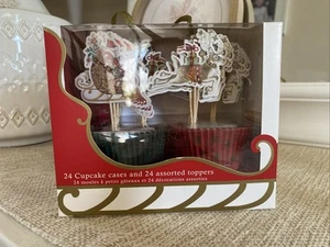 Meri Meri Williams Sonoma Christmas Cupcake Cases Toppers Santa Reindeer Set 24 - Picture 1 of 4