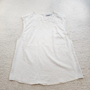 Mislook Tank Top L White Lace Blouse Boho Romantic Cottage Loose Fit Floral - Picture 1 of 11
