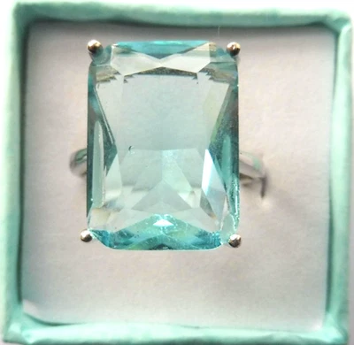 Bague en Aigue Marine biseautée. 18x 13x7mm- Taille 52- Surélevée -Argent massif - Photo 1/4