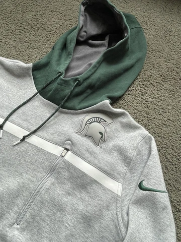 NIKE Michigan State Spartans Hoodie Sweatshirt HIGH MOCK NECK Medium Gray Cover