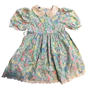 Vintage Blumen Kleinkind Kleid Größe 4T Polly Flinders voller Rock Puffärmel - Bild 1 von 13