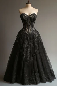 Gothic Schwarz Brautkleider Herzausschnitt Spitze Applikationen Vintage Brautkleider - Bild 1 von 7
