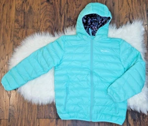 EDDIE BAUER Jacket Youth Girls Large 14/16 Coat Hooded Down Insulated Reversible - Picture 1 of 13