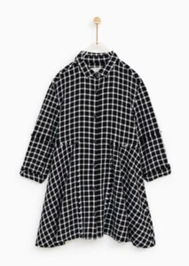 Zara Girl Shirt Dress Check Plaid Flannel Collar Wednesday Long Sleeve 8Y black - Picture 1 of 10