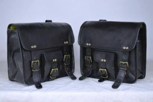 Alforjas de motocicleta bolsa de cuero negro alforjas de silla de montar de dos lados 2 bolsas nuevo - Imagen 1 de 8