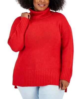Style & Co Plus Size Turtleneck Tunic Sweater, - SZ 1X, Fire Red - Image 1 of 3