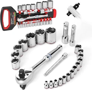 DURATECH 24-Piece 1/4" 3/8"1/2" Drive Socket Set with 3 In 1 Ratchet Handle SAE - Picture 1 of 9