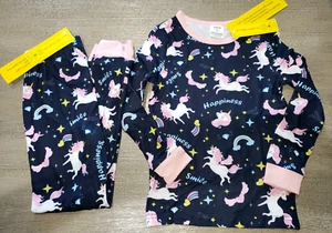 girls NEW NWT dark blue pink UNICORN PAJAMAS SLEEPWEAR 2 PC size 6 rainbows long - Picture 1 of 1
