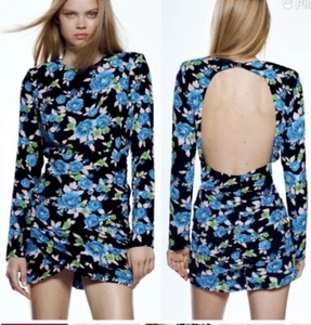 ZARA Women’s Floral Print Backless Mini Dress Size Medium - Picture 1 of 9