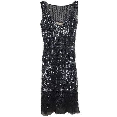 Vestido Vaina Midi Scala Lentejuelas Malla Sin Mangas Transparente Forrado Cuello en V Negro Pequeño Foto 1 de 4