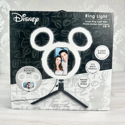 Disney Mickey Mouse Large Ring Light 12" LED With Phone Holder Tripod New - Image 1 of 4