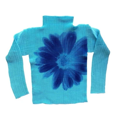 RARE Issey Miyake floral pleated blue sunflower top Size 2 - Image 1 of 4