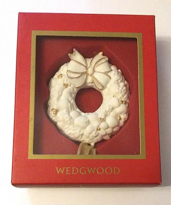 Wedgwood White Christmas Wreath Ornament With Original Red Box - Image 1 of 3