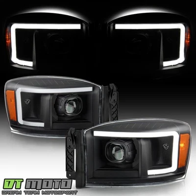 2006-2008 Dodge Ram 1500 2500 3500 Pickup Black LED Tube Projector Headlights - Изображение 1 из 4