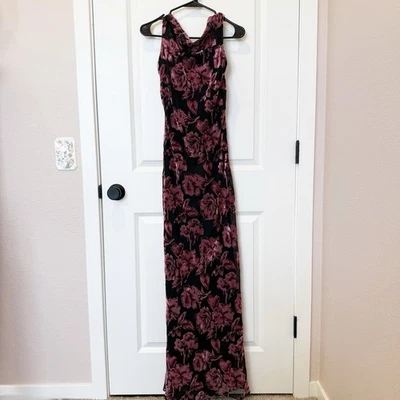 Vestido maxi feminino vintage pós-escuro veludo burnout gola alta tamanho 6 Whimsigoth - Imagem 1 de 4