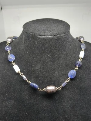 Silpada Sterling Silver 925 Beaded Lapis Pearl Necklace 16" - Image 1 of 4